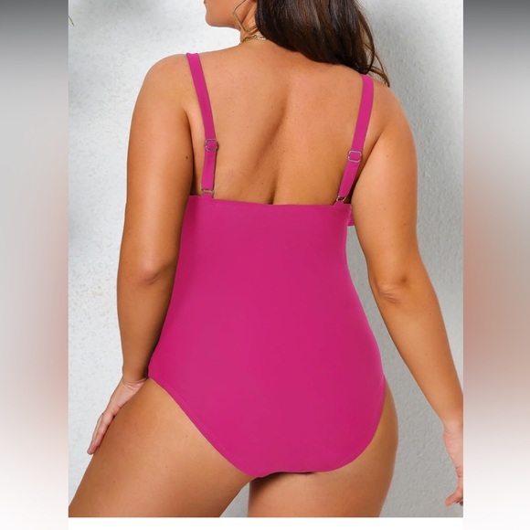 CUPSHE One Piece Flowy Ruffle Trim Ruched Front Bathing Suit Size 2X Magenta - Picture 4 of 6